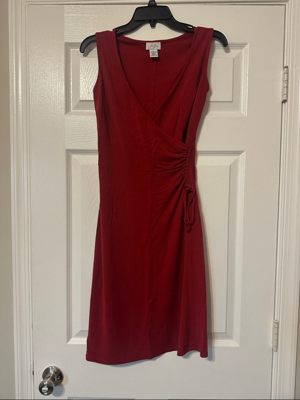 LOFT Deep Red Sleeveless Wrap Dress with Side Tie